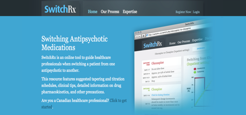 Screenshot of SwitchRX website for switching antipsychotic medications