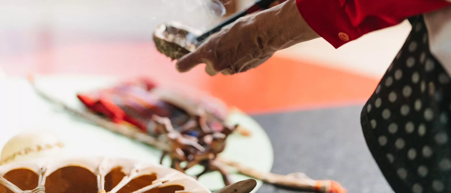 Lighting medicine for smudging ceremony