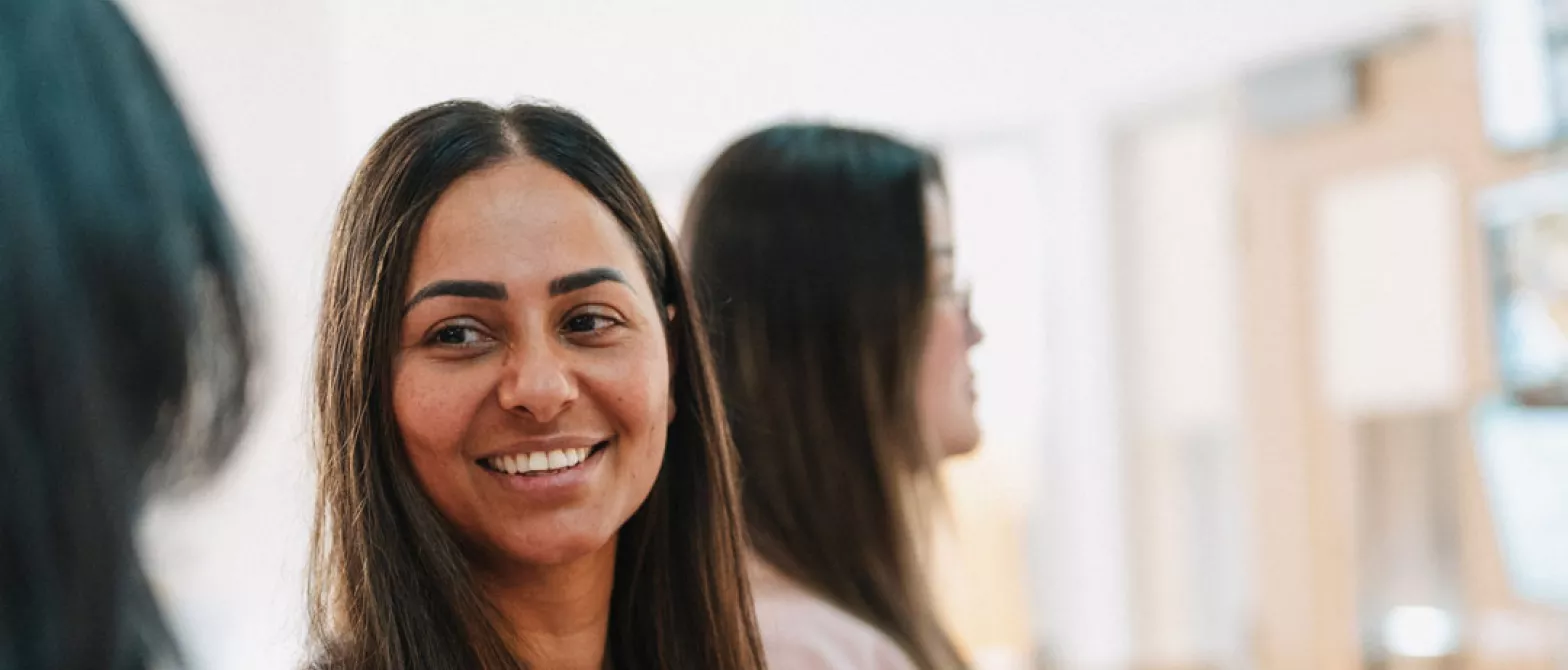 students talking and smiling