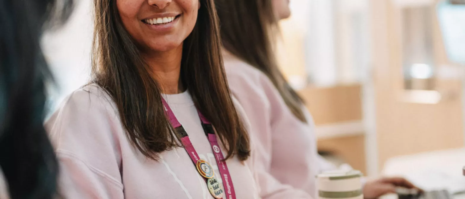 students talking and smiling