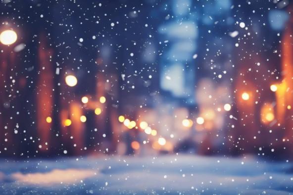 Winter scene with lights and snow