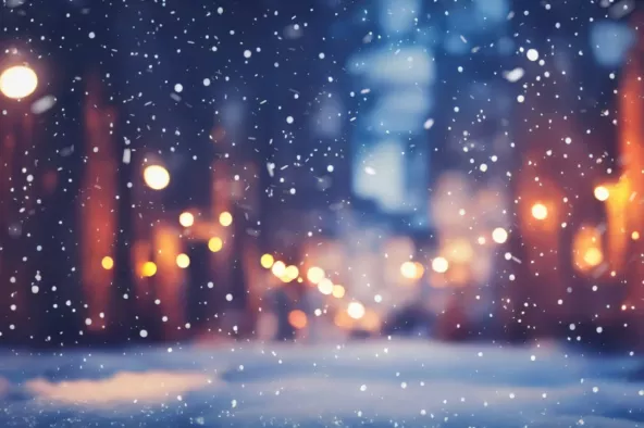 Winter scene with lights and snow