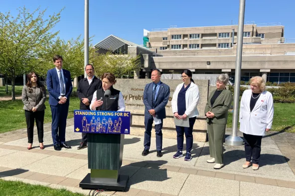 Premier David Eby held an event and news conference at Surrey Pretrial Services Centre to mark the opening of a new 10-bed designated mental health unit in the correctional facility.