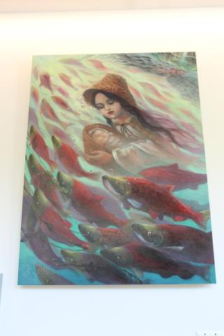 Painting of woman with salmon