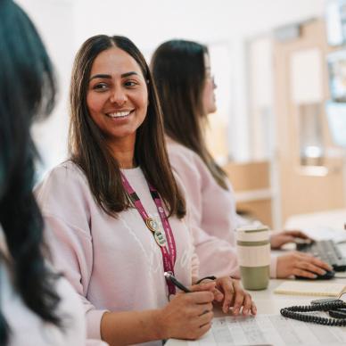 students talking and smiling
