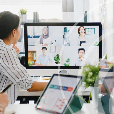 Female office worker in a video call
